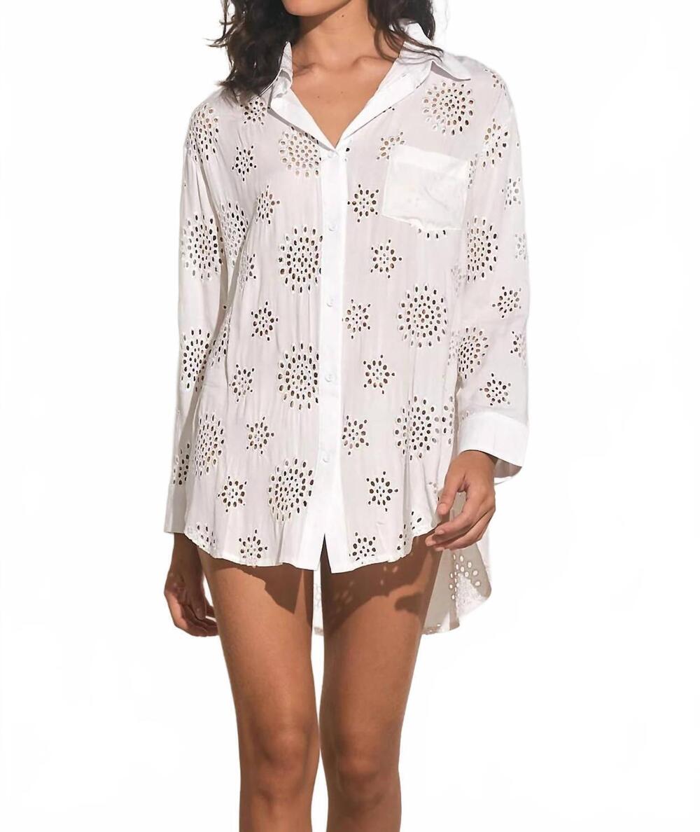 NEW ELAN eyelet button up coverup in white